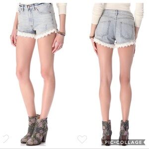 Free People Lace Trim Distressed Denim Shorts